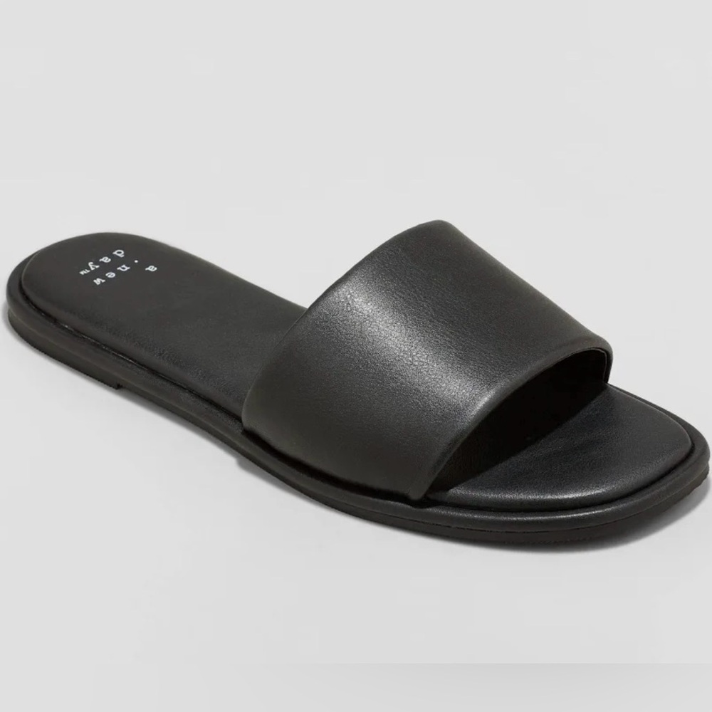 a new day Black Wide-Strap Slide Sandals